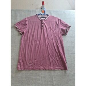 Marc Asher Shirt Mens Large Pink Cotton Stretch Pink Henley Neck Short Sleeve